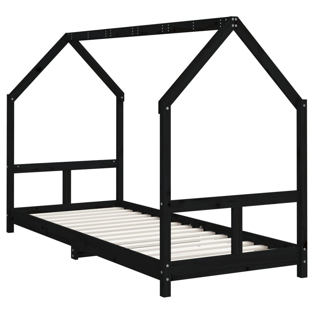 Bed frame for children, black, 80x200 cm, solid pine wood