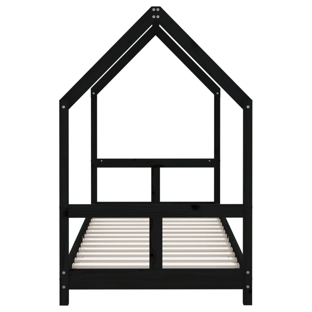 Bed frame for children, black, 80x200 cm, solid pine wood