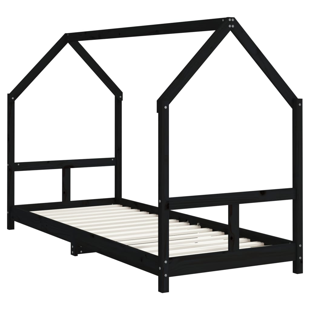 Bed frame for children, black, 80x200 cm, solid pine wood