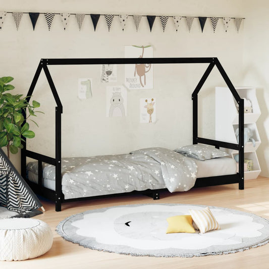 Bed frame for children, black, 80x200 cm, solid pine wood
