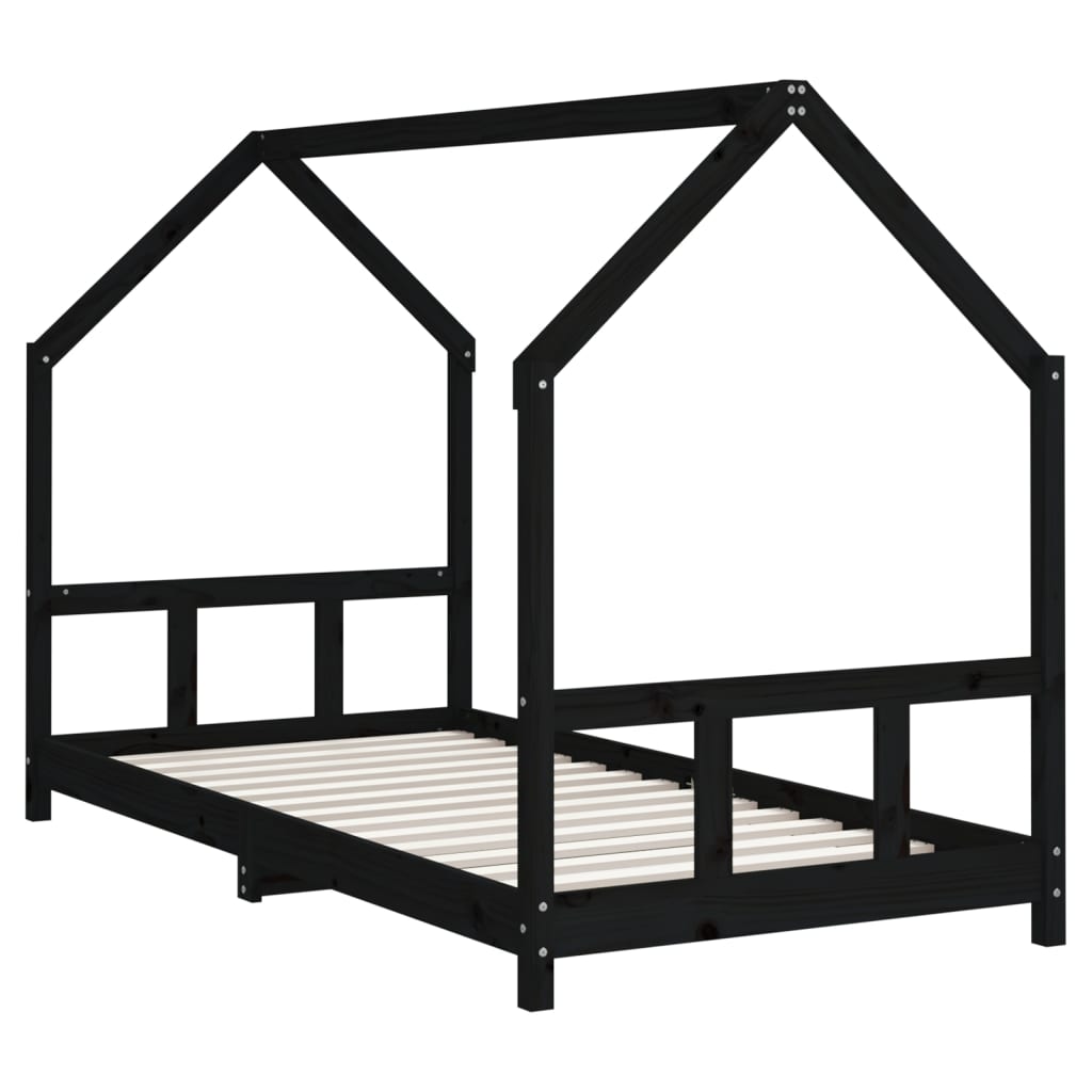 Bed frame for children, black, 90x200 cm, solid pine wood