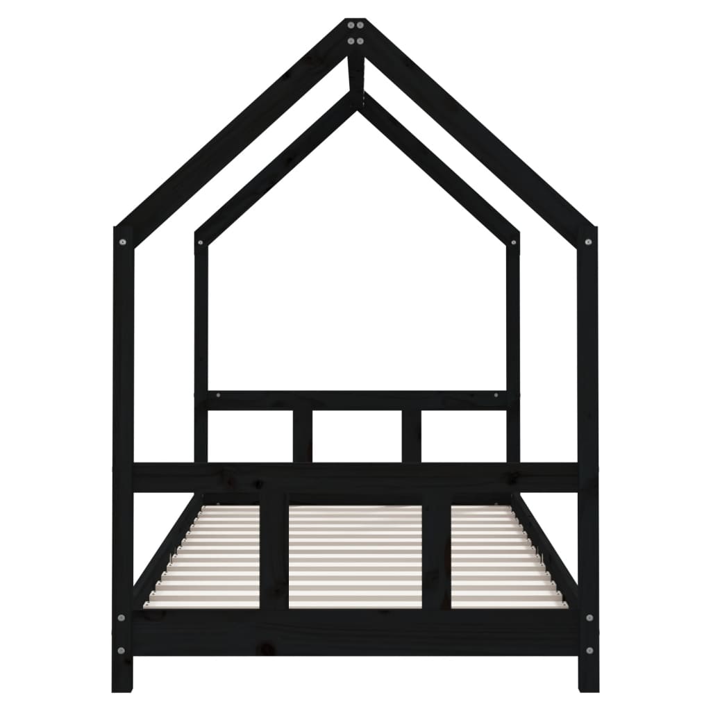 Bed frame for children, black, 90x200 cm, solid pine wood