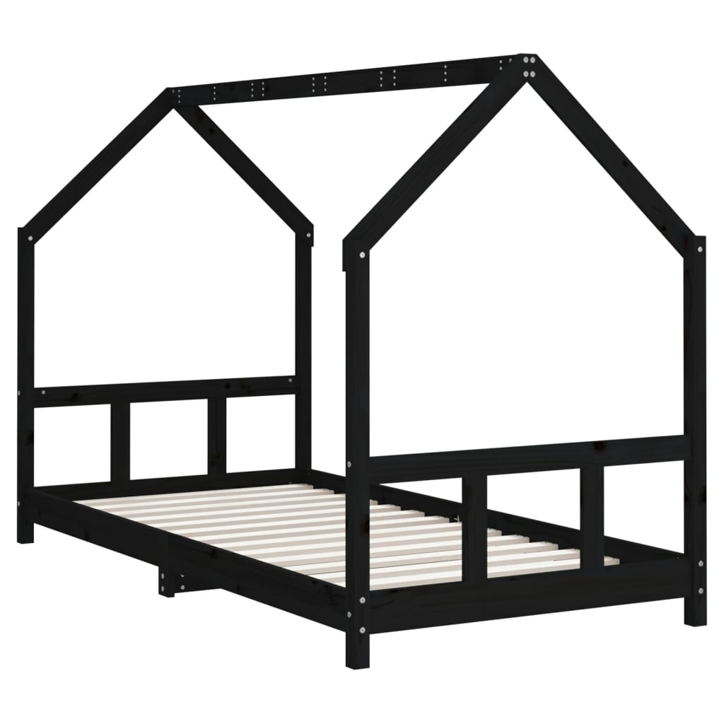 Bed frame for children, black, 90x200 cm, solid pine wood