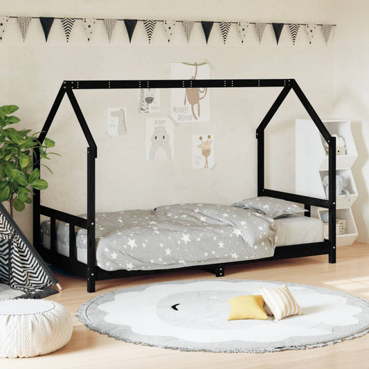 Bed frame for children, black, 90x200 cm, solid pine wood