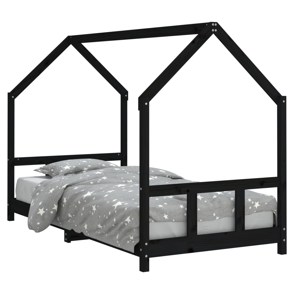 Bed frame for children, black, 90x190 cm, solid pine wood