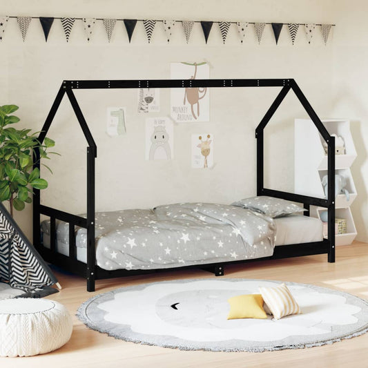 Bed frame for children, black, 90x190 cm, solid pine wood