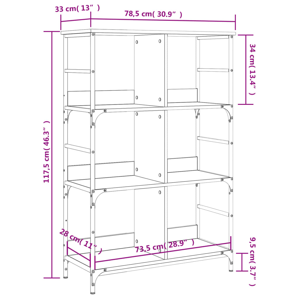 Bookcase, black, 78.5x33x117.5 cm, processed wood
