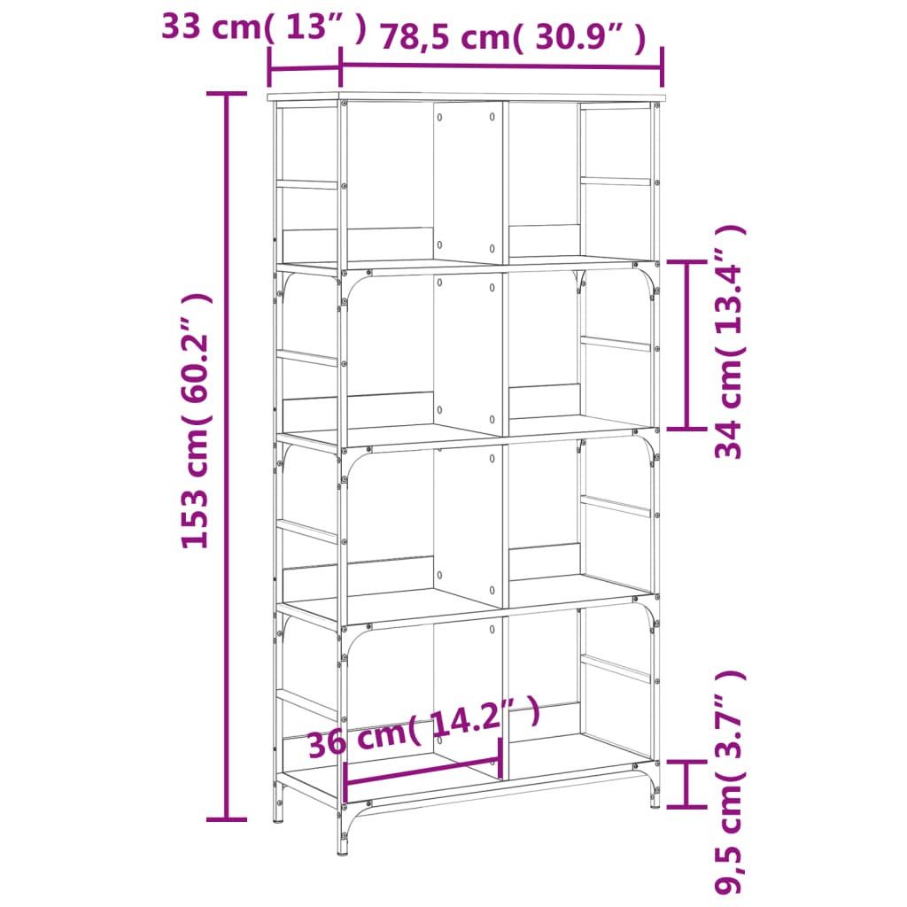 Bibliotecă, negru, 78,5x33x153 cm, lemn prelucrat