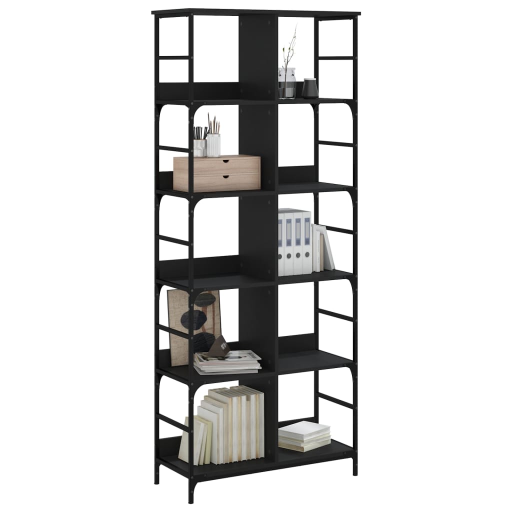 Bibliotecă, negru, 78,5x33x188,5 cm, lemn prelucrat