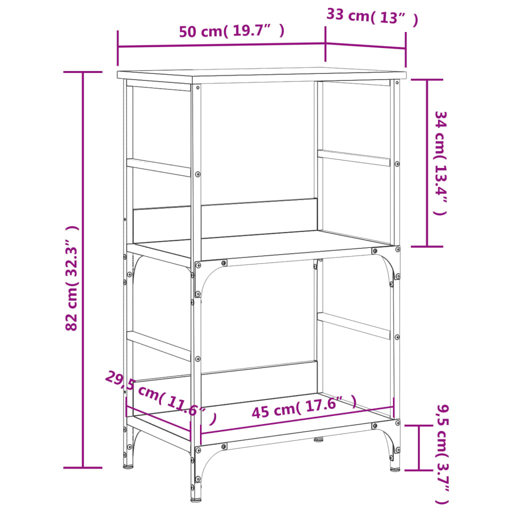 Bibliotecă, negru, 50x33x82 cm, lemn prelucrat