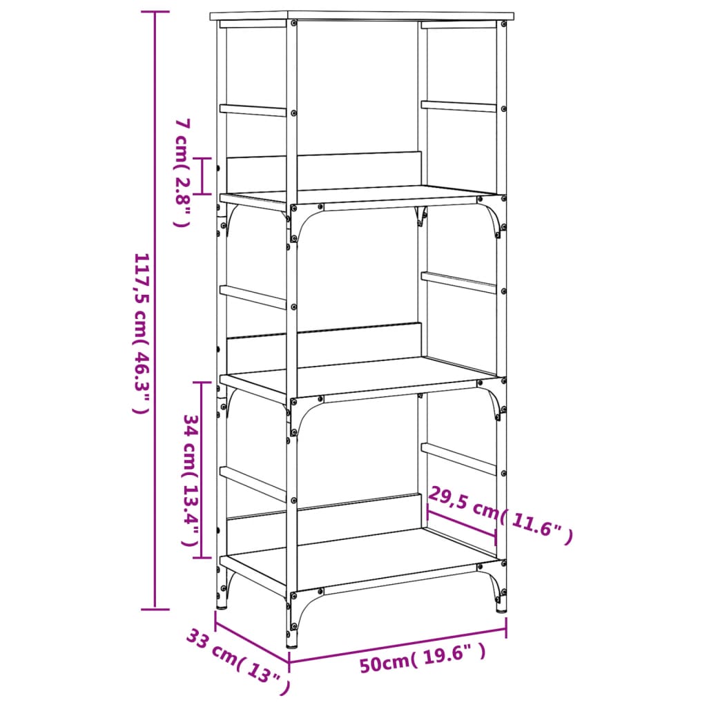 Bibliotecă, negru, 50x33x117,5 cm, lemn prelucrat