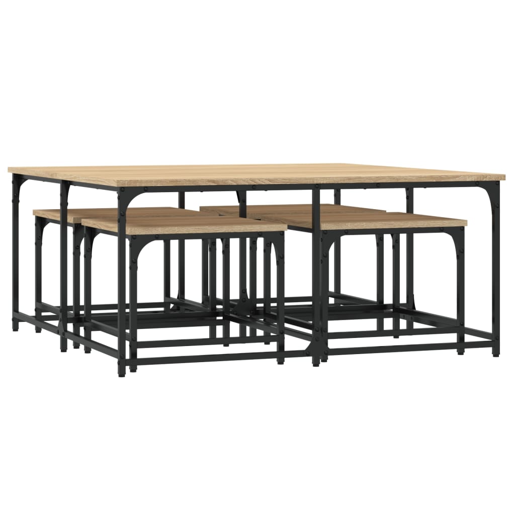 Stackable coffee tables, 5 pcs, sonoma oak, processed wood