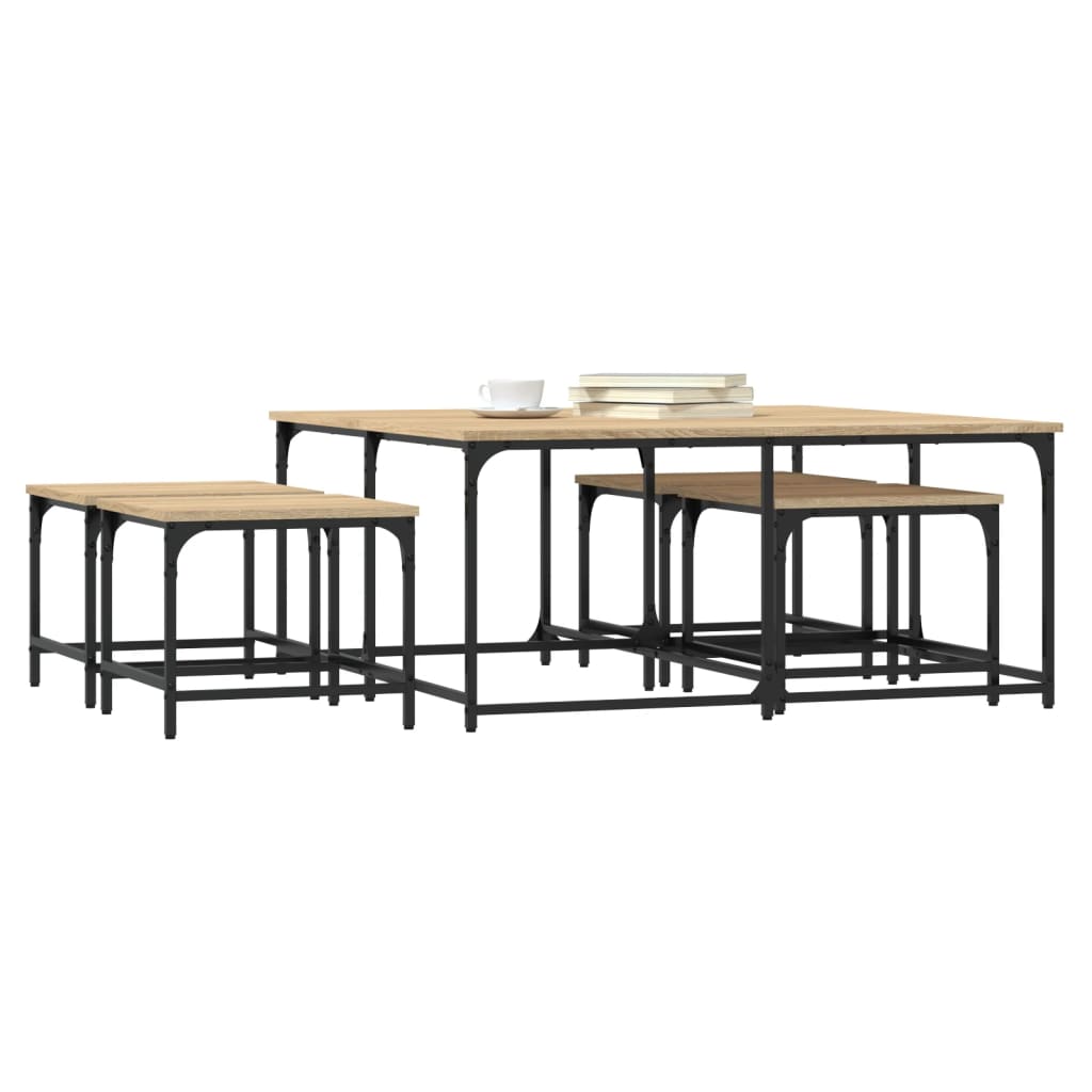 Stackable coffee tables, 5 pcs, sonoma oak, processed wood