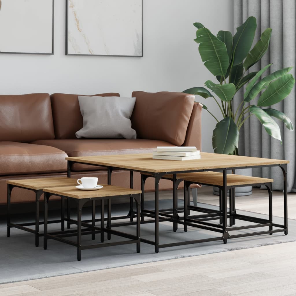 Stackable coffee tables, 5 pcs, sonoma oak, processed wood