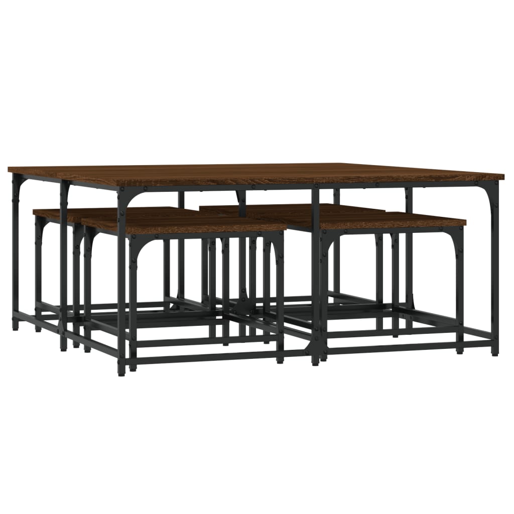 Stackable coffee tables, 5 pcs, brown oak, processed wood
