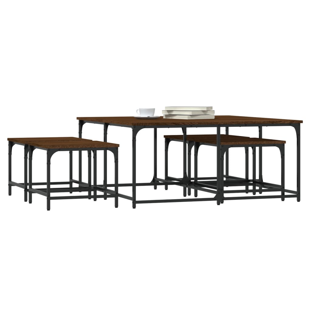 Stackable coffee tables, 5 pcs, brown oak, processed wood