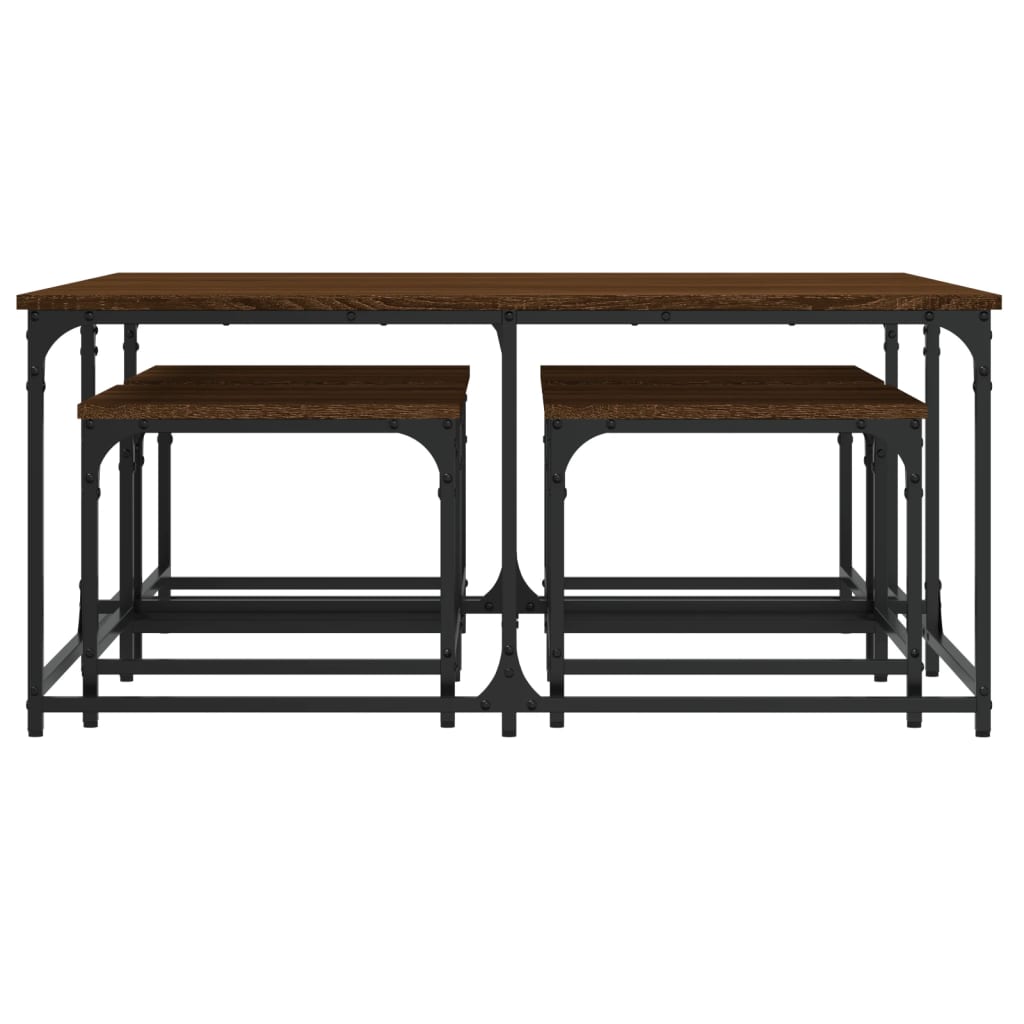 Stackable coffee tables, 5 pcs, brown oak, processed wood