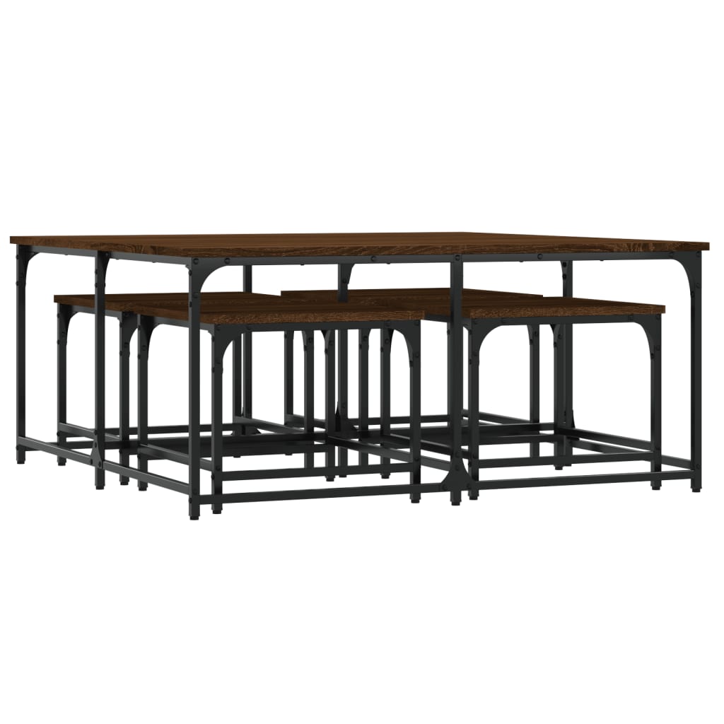 Stackable coffee tables, 5 pcs, brown oak, processed wood