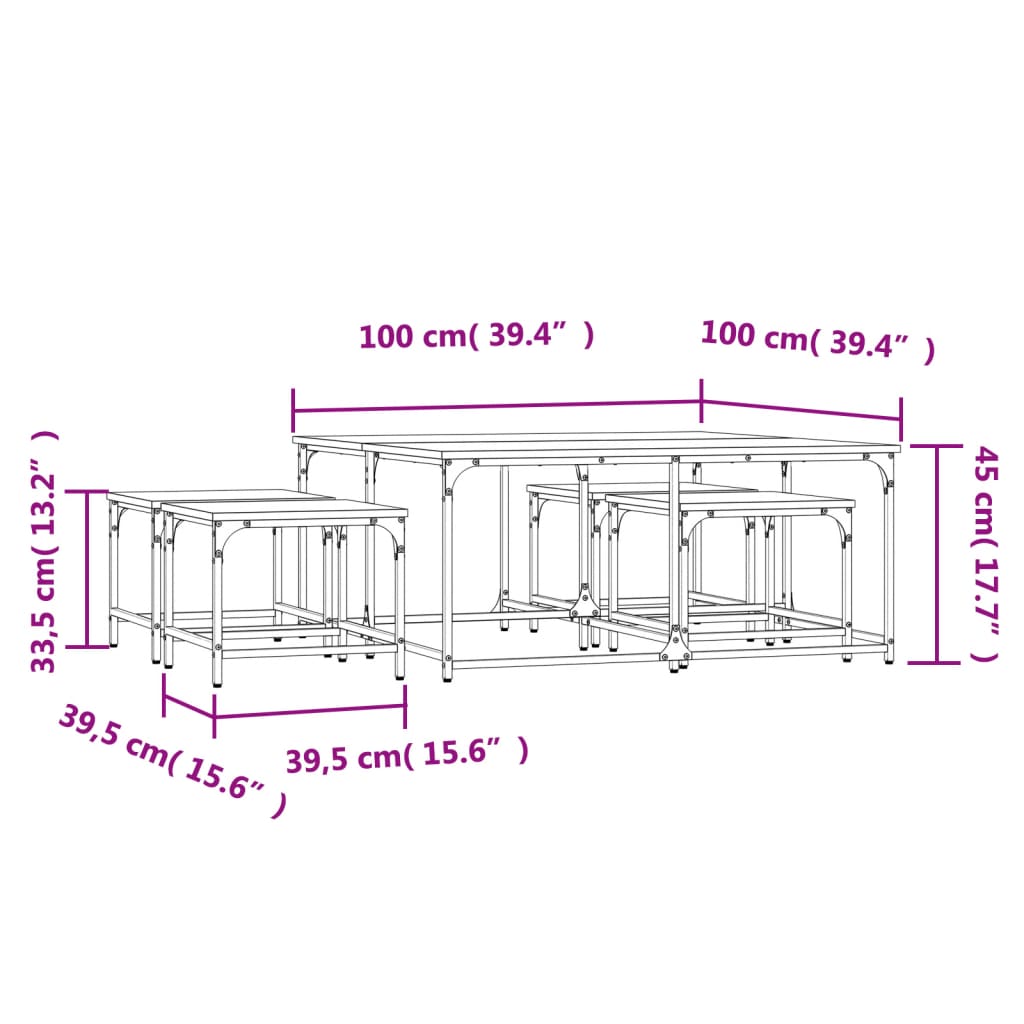 Stackable coffee tables, 5 pcs, brown oak, processed wood
