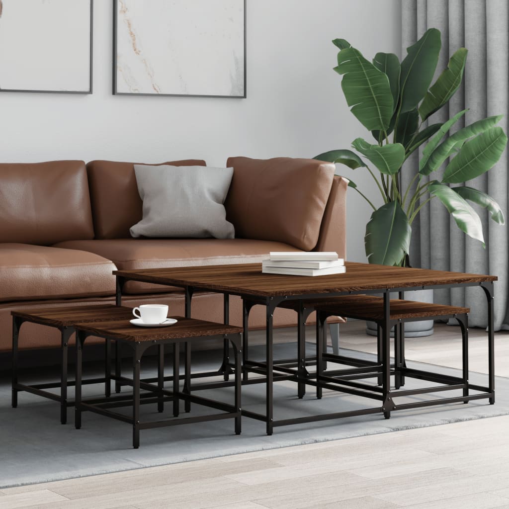 Stackable coffee tables, 5 pcs, brown oak, processed wood
