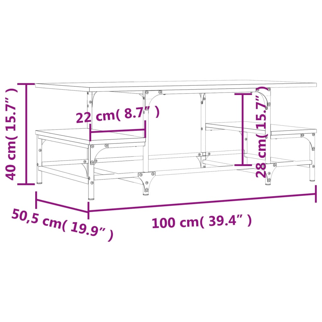 Coffee table, sonoma oak, 100x50.5x40 cm, processed wood