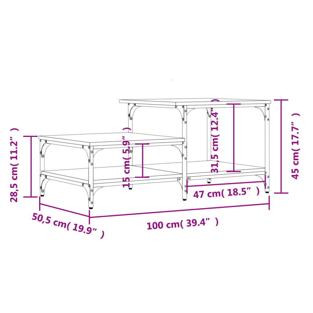 Coffee table, smoky oak, 100x50.5x45 cm, processed wood
