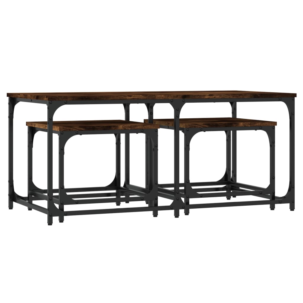 Overlapping coffee tables 3 pcs, smoky oak, processed wood