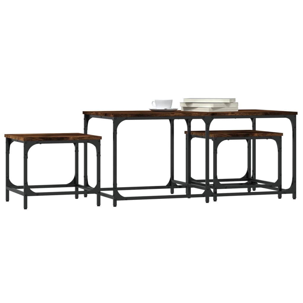 Overlapping coffee tables 3 pcs, smoky oak, processed wood