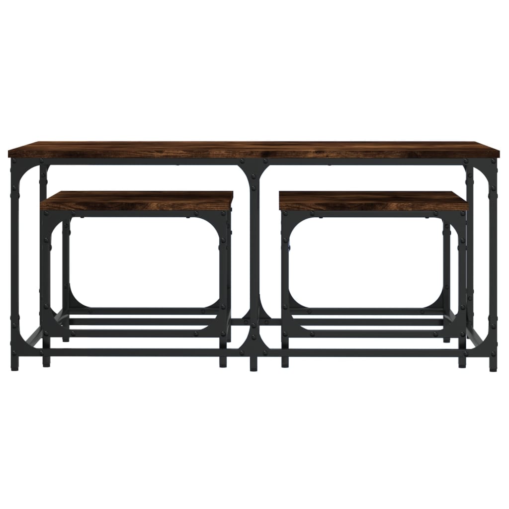 Overlapping coffee tables 3 pcs, smoky oak, processed wood