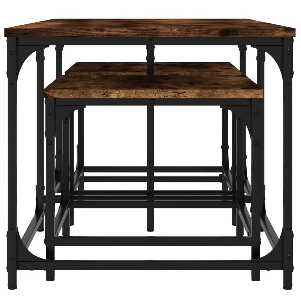 Overlapping coffee tables 3 pcs, smoky oak, processed wood