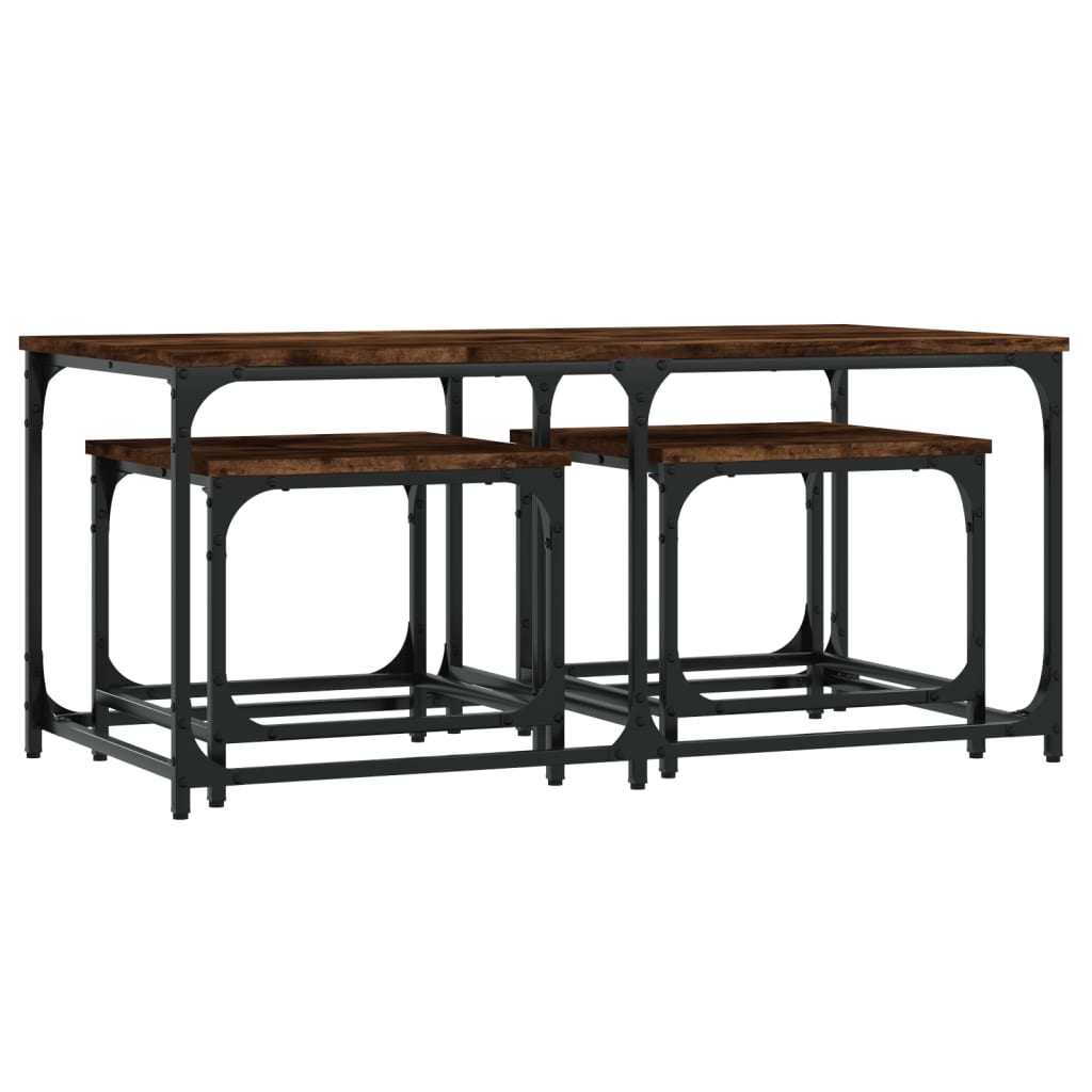 Overlapping coffee tables 3 pcs, smoky oak, processed wood