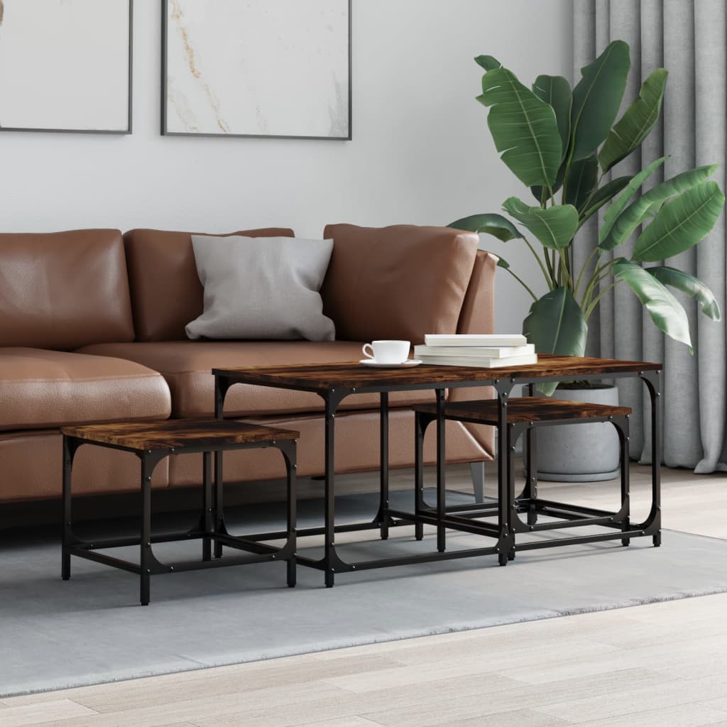 Overlapping coffee tables 3 pcs, smoky oak, processed wood