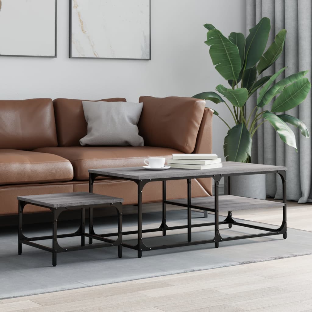 Stackable coffee tables, 2 pcs, sonoma gray, processed wood