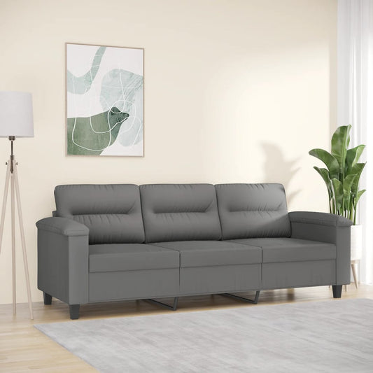 3-seater sofa, dark grey, 180 cm, microfiber fabric