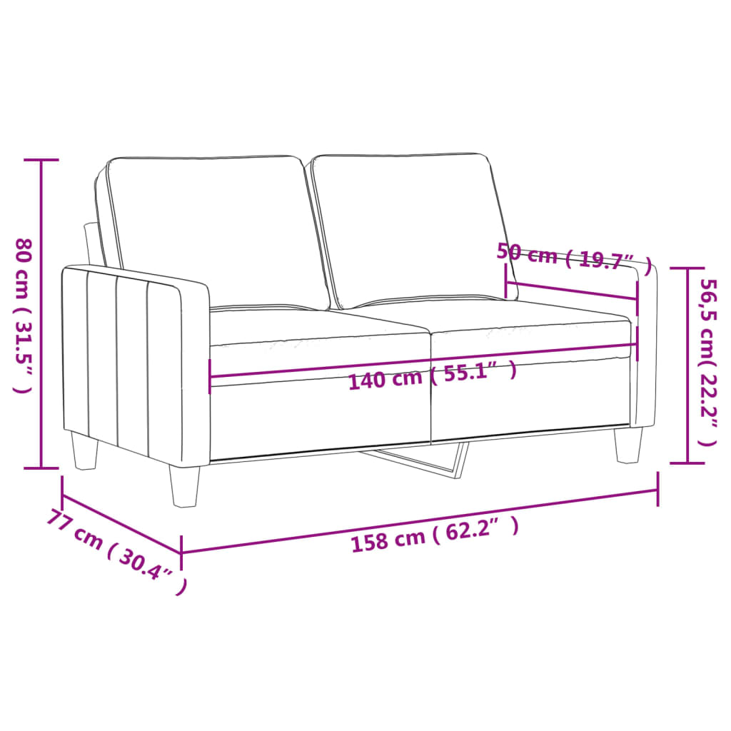 2-seater sofa, wine red, 140 cm, velvet