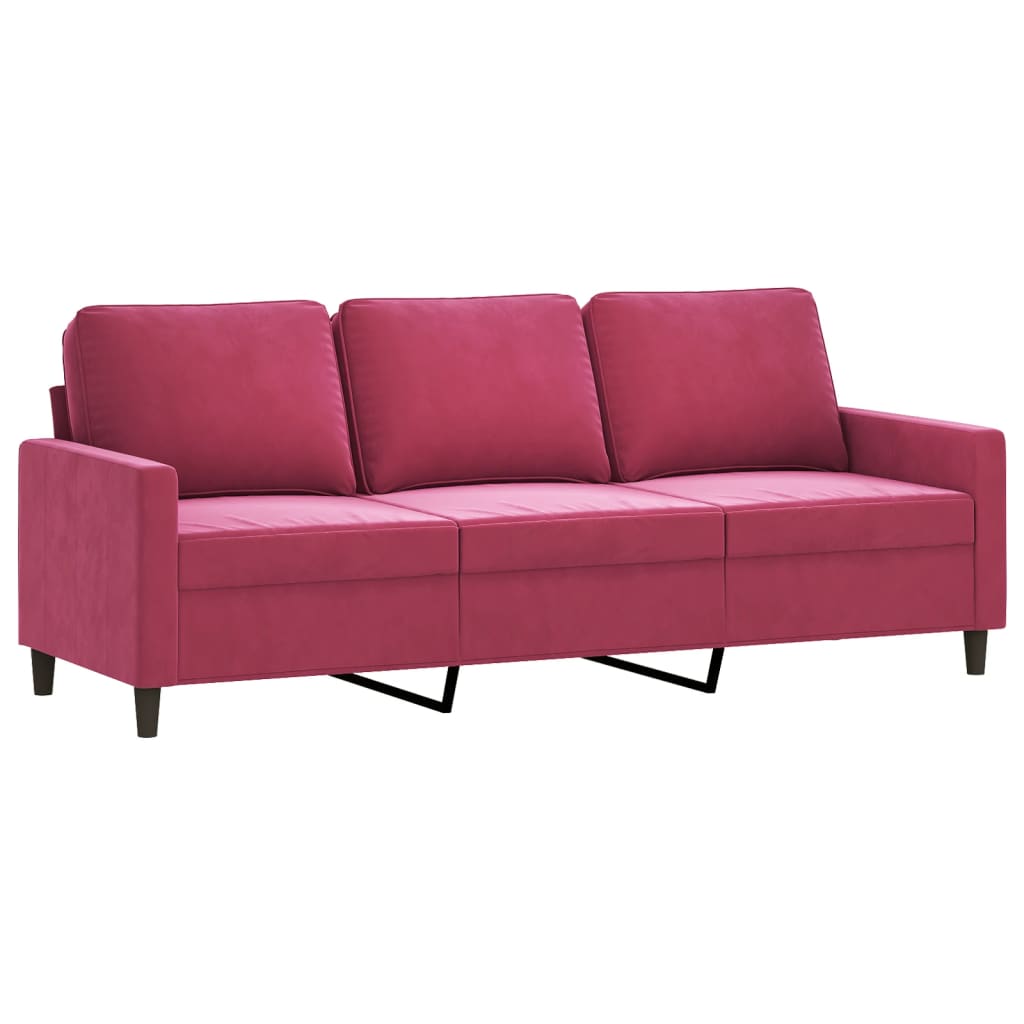 Canapea cu 3 locuri, roșu vin, 180 cm, material catifea
