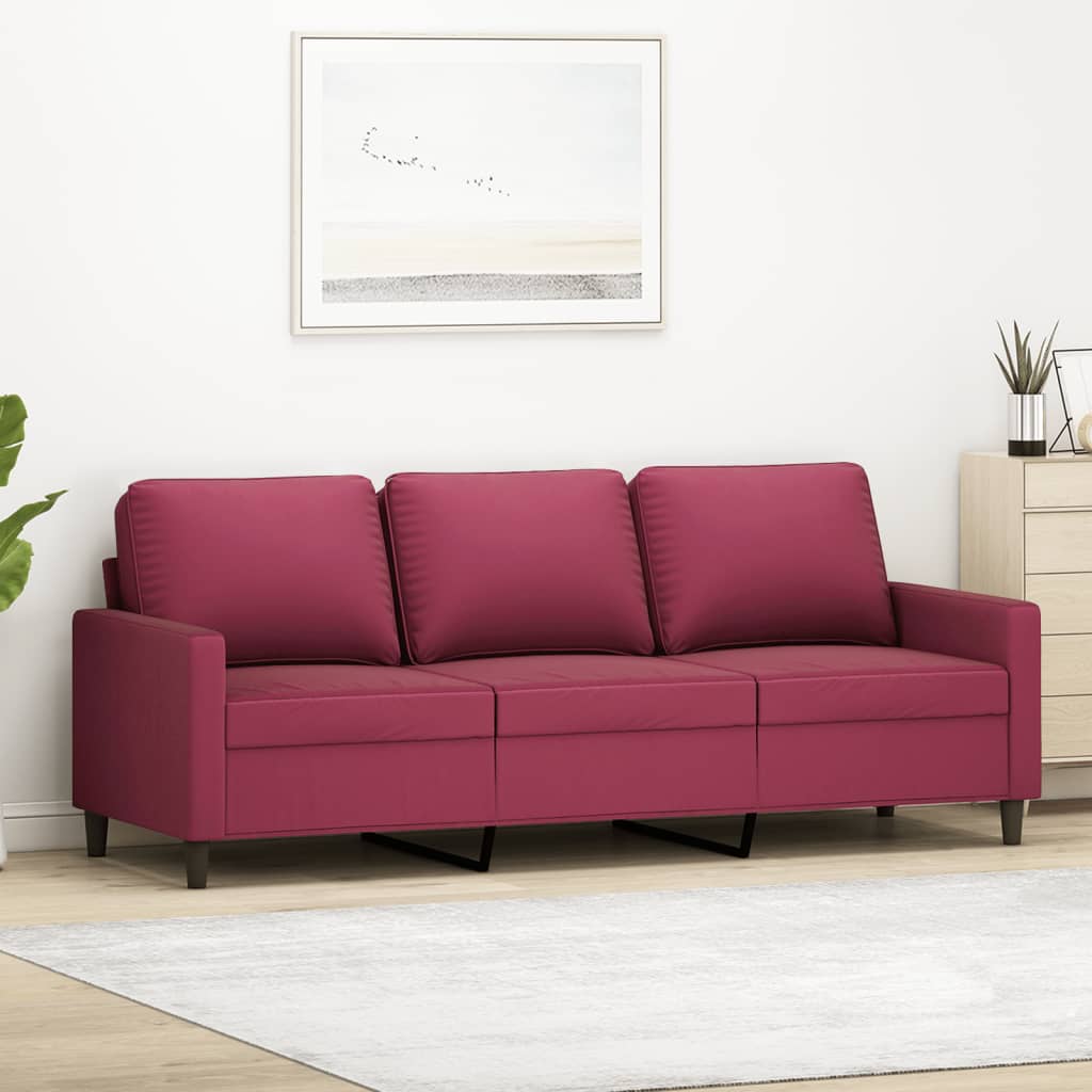 Canapea cu 3 locuri, roșu vin, 180 cm, material catifea