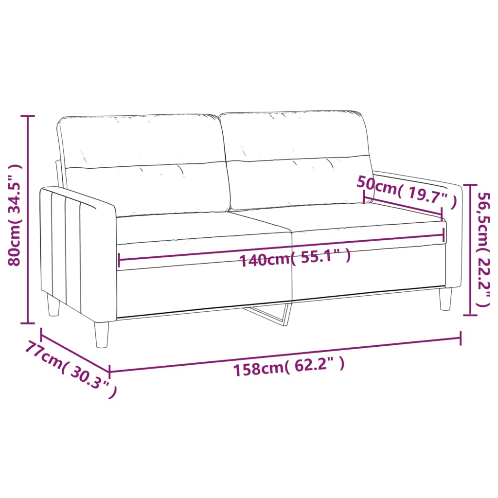 2-seater sofa, dark grey, 140 cm, fabric