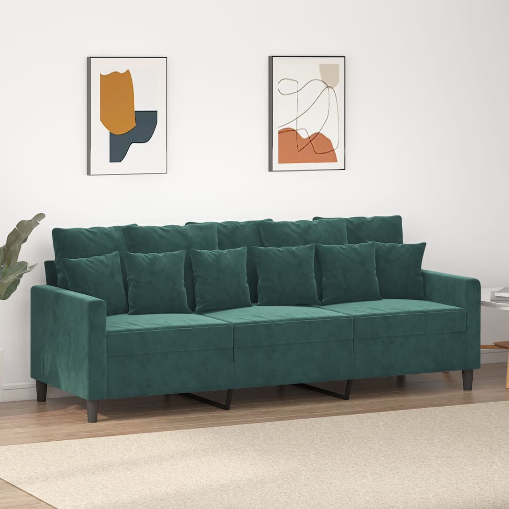 3-seater sofa, dark green, 180 cm, velvet