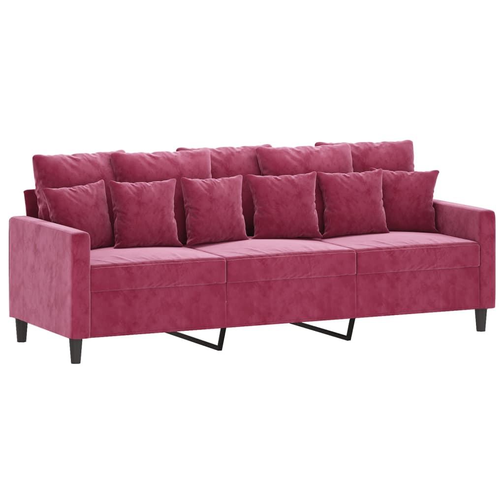 Canapea cu 3 locuri, roșu vin, 180 cm, material catifea