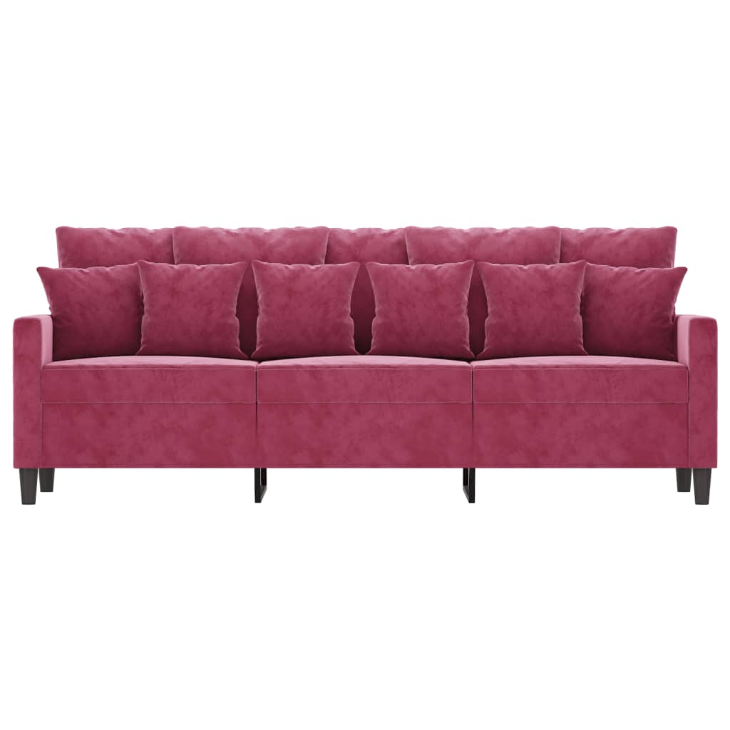 Canapea cu 3 locuri, roșu vin, 180 cm, material catifea