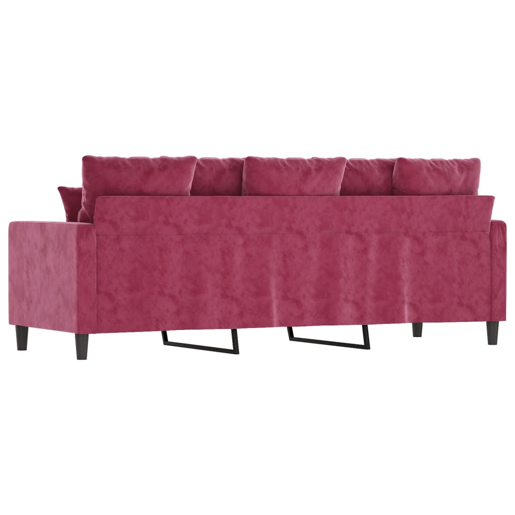 Canapea cu 3 locuri, roșu vin, 180 cm, material catifea