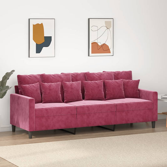 3-seater sofa, wine red, 180 cm, velvet material