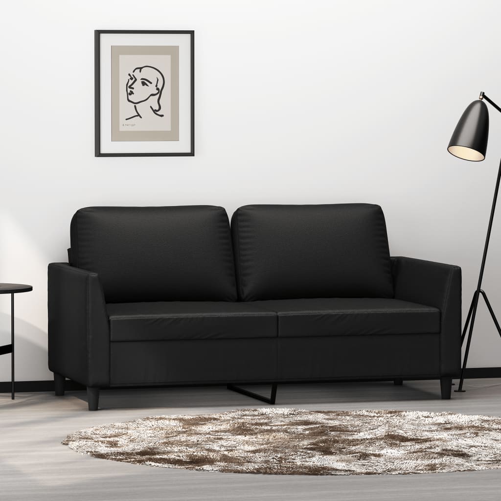 2-seater sofa, black, 140 cm, ecological leather