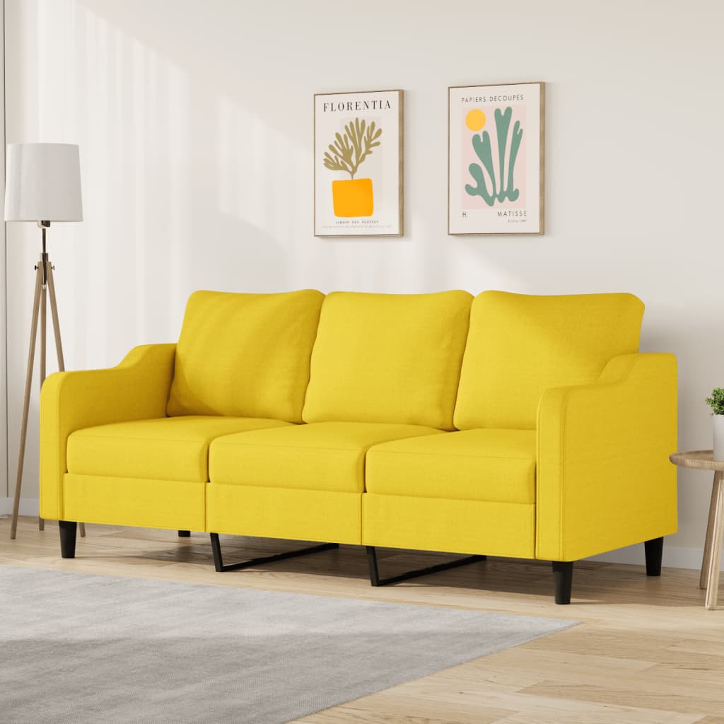 Canapea cu 3 locuri, galben deschis, 180 cm, material textil