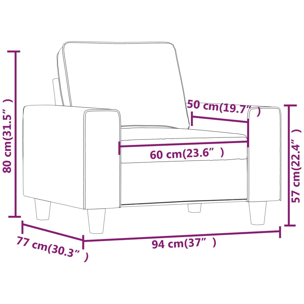 Sofa armchair, dark grey, 60 cm, textile material