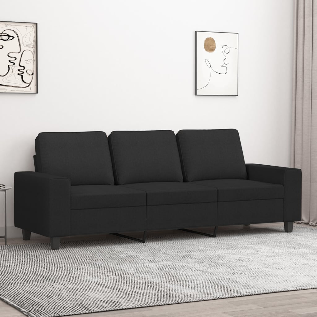 3-seater sofa, black, 180 cm, textile material