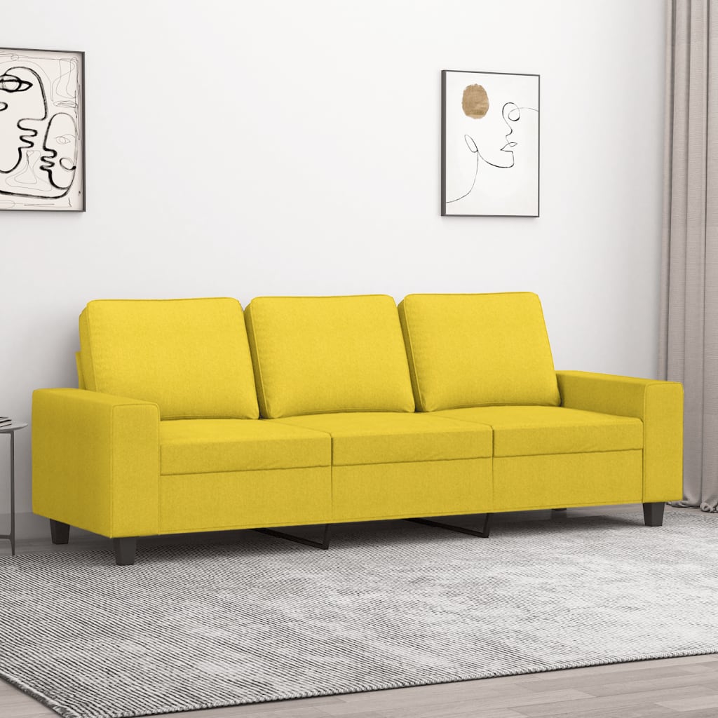 Canapea cu 3 locuri, galben deschis, 180 cm, material textil