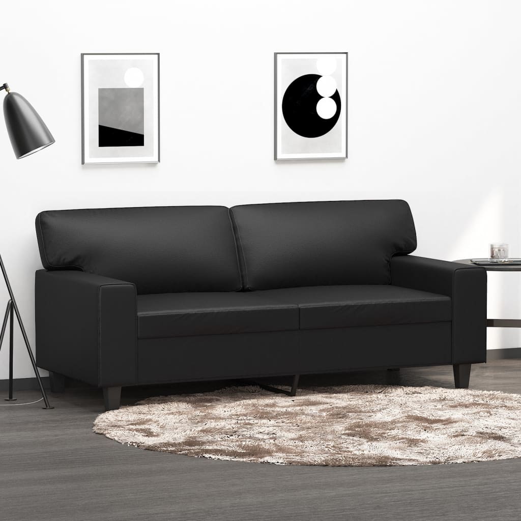 Canapea cu 2 locuri, negru, 140 cm, piele ecologică