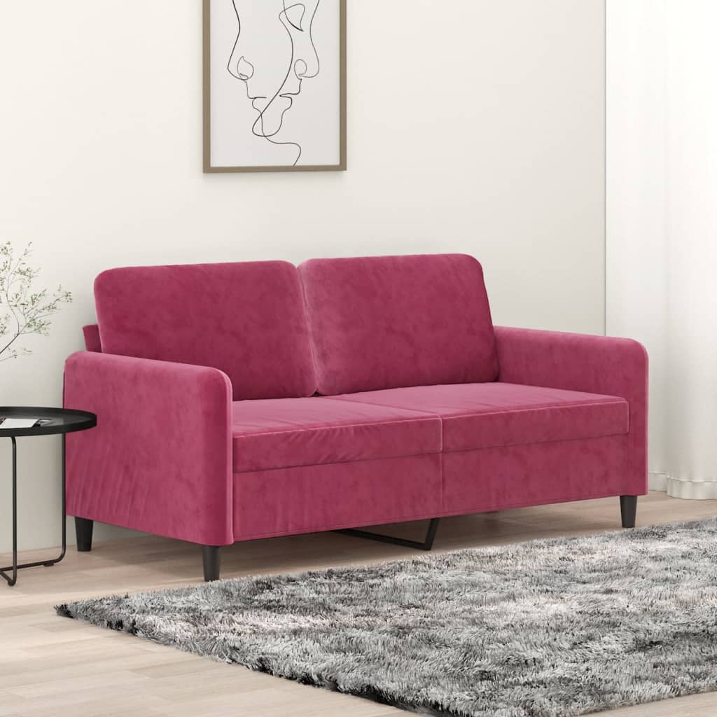 Canapea cu 2 locuri, roșu vin, 140 cm, catifea